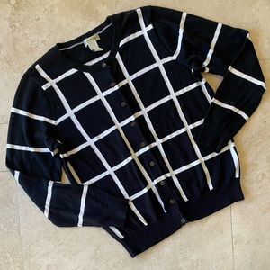 Orvis Button Front Cardigan Sweater Black White L